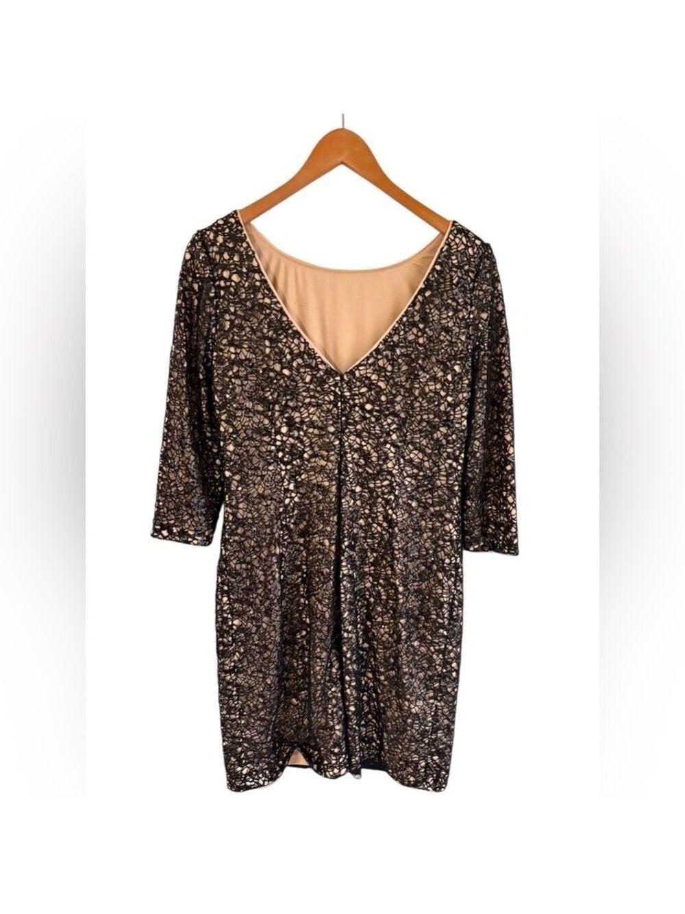 Aidan Maddox-Size 14 Black/Nude Sequined Mini Cocktail Dress. Back zip. Like new - Picture 7 of 15